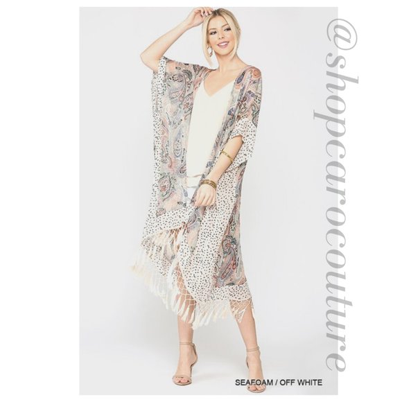 Paisley Print Fringe Trim Kimono - Picture 1 of 9